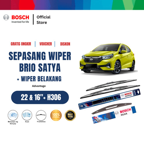 [EZR.2400280] Bosch Wiper Depan dan Belakang Honda Brio Satya Advantage Size 22 - 16 Inci dan H306