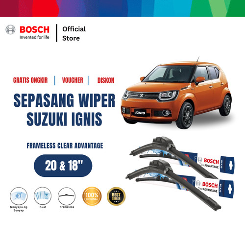 [EZR.2400291] Bosch Sepasang Wiper Mobil Suzuki Ignis Frameless Clear Advantage 20 dan 18 Inci - 2 Pcs