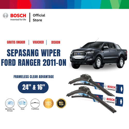 [EZR.2400299] Bosch Sepasang Wiper Ford Ranger 2011-on Frameless Advantage 24" & 16"