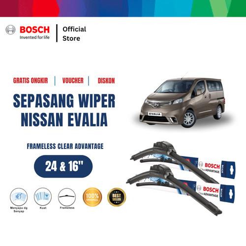 [EZR.2400320] Bosch Sepasang Wiper Kaca Mobil Nissan Evalia Frameless 24" & 16"