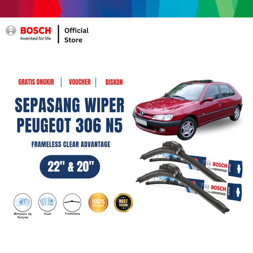 [EZR.2400365] Bosch Sepasang Wiper Mobil Peugeot 306 N5 Frameless Clear New 22 & 20