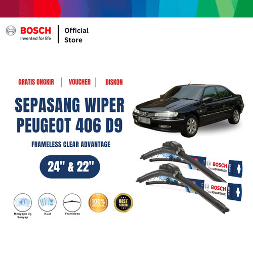 [EZR.2400366] Bosch Sepasang Wiper Mobil Peugeot 406 D9 Frameless New Clear 24 & 22