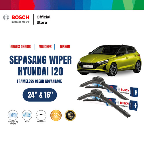 [EZR.2400368] Bosch Sepasang Wiper Mobil Hyundai i20 Frameless New Clear 24 dan 16 Inci