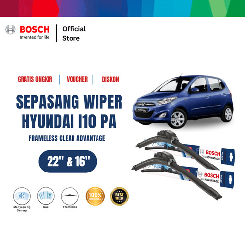 [EZR.2400369] Bosch Sepasang Wiper Mobil Hyundai i10 PA Frameless New Clear 22 dan 16 Inci