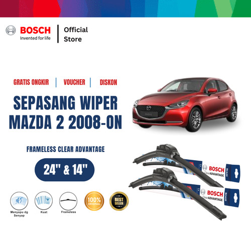[EZR.2400371] Bosch Sepasang Wiper Mobil Mazda 2 2008-on Frameless New 24 dan 14 Inci