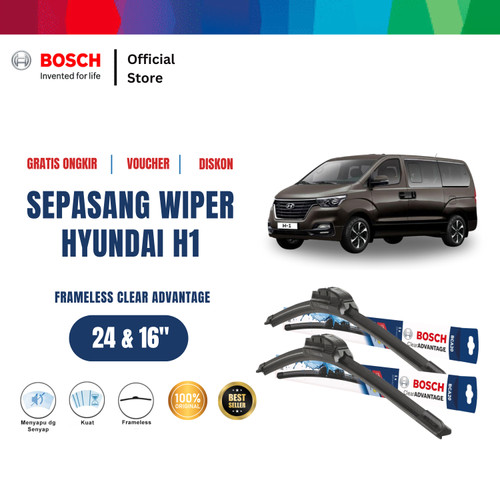 [EZR.2400373] Bosch Sepasang Wiper Mobil Hyundai H1 Frameless Clear Advantage Size 24 dan 16 Inci - Warna
