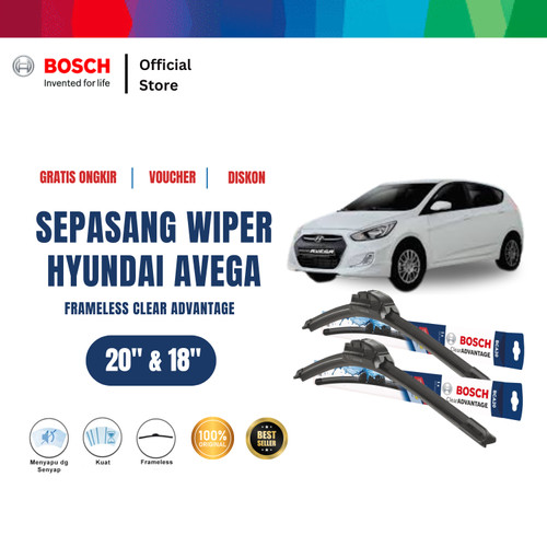 [EZR.2400374] Bosch Sepasang Wiper Mobil Hyundai Avega Frameless New Clear 20 & 18