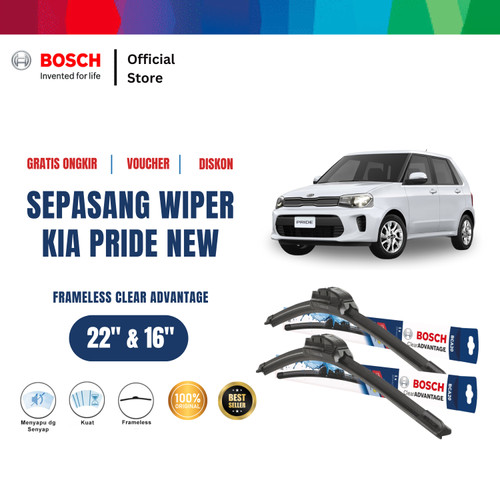 [EZR.2400376] Bosch Sepasang Wiper Mobil KIA Pride New Frameless New Clear Size 22 dan 16 Inci