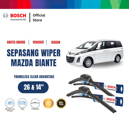 [EZR.2400385] Bosch Sepasang Wiper Mobil Mazda Biante Frameless New Clear 26 & 14 Blade - Warna