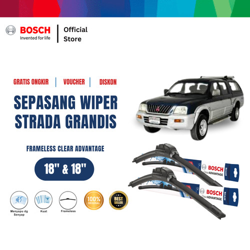 [EZR.2400389] Bosch Sepasang Wiper Mitsubishi Strada Grandis Frameless New Size 18 dan 18 Inci