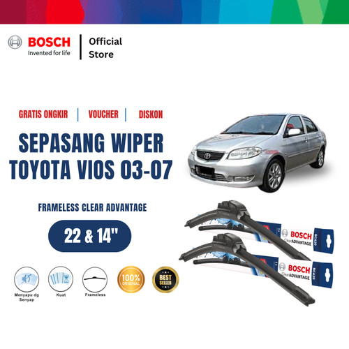 [EZR.2400391] Bosch Sepasang Wiper Mobil Toyota Vios 03-07 Frameless New 22 & 14