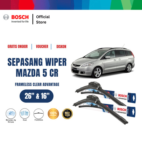 [EZR.2400392] Bosch Sepasang Wiper Mobil Mazda 5 CR Frameless New Clear 26 & 16