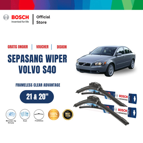 [EZR.2400393] Bosch Sepasang Wiper Mobil Volvo S40 Frameless New Clear 21 & 20