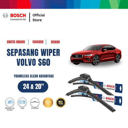 [EZR.2400394] Bosch Sepasang Wiper Mobil Volvo S60 Frameless New Clear 24 & 20