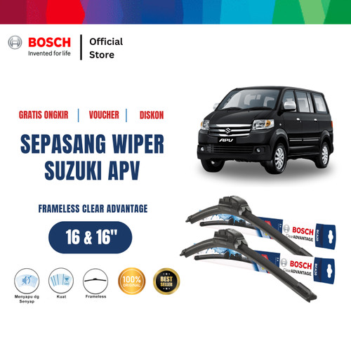 [EZR.2400405] Bosch Sepasang Wiper Mobil Suzuki APV Frameless Advantage 16 dan 16 Inci