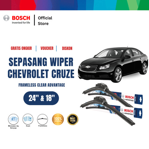 [EZR.2400416] Bosch Sepasang Wiper Chevrolet Cruze Frameless Clear Advantage 24 & 18