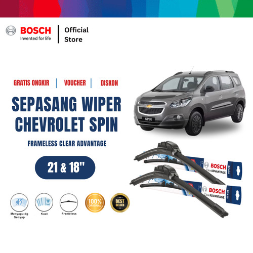 [EZR.2400417] Bosch Sepasang Wiper Mobil Chevrolet Spin Frameless New Clear 21 & 18