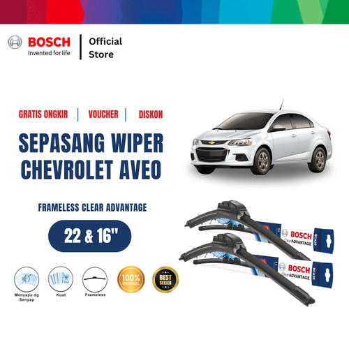[EZR.2400422] Bosch Sepasang Wiper Chevrolet Aveo Hatchback Frameless Clear 22 dan 16 Inci
