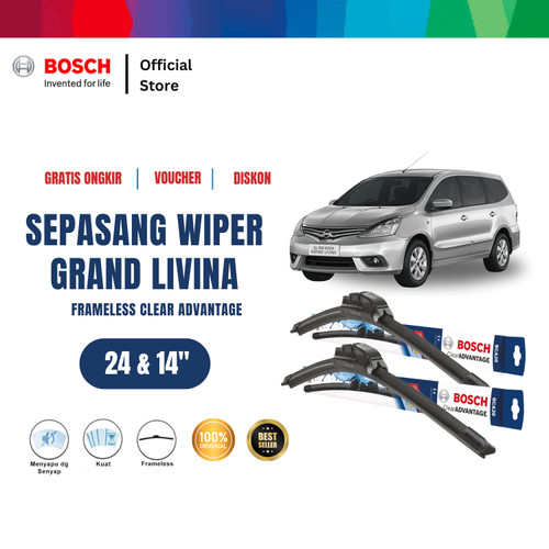 [EZR.2400423] Bosch Sepasang Wiper Nissan Grand Livina Frameless New Clear Size 24 dan 14 Inci - Warna