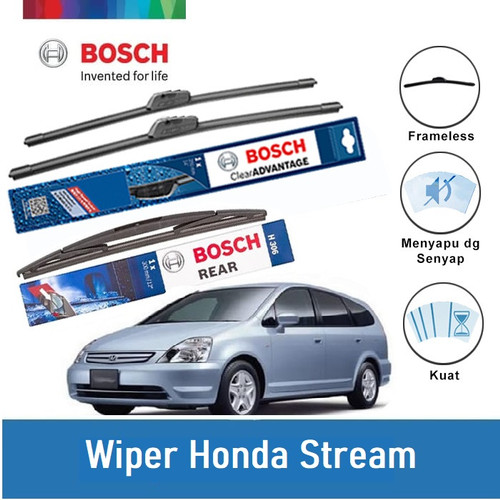 [EZR.2400433] Bosch Wiper Mobil Honda Stream Frameless Clear Advantage Set 24 - 14 Inci dan H306 - Warna