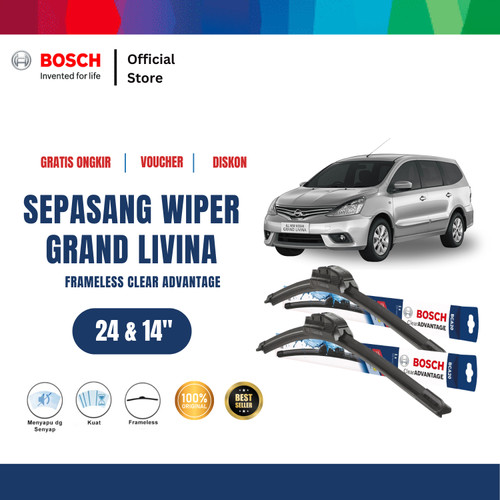 [EZR.2400484] Bosch Sepasang Wiper Mobil Nissan Livina L10 Frameless Clear 24 & 14