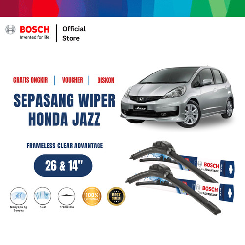 [EZR.2400496] Bosch Sepasang Wiper Mobil Honda Jazz Frameless New Clear 26" & 14"