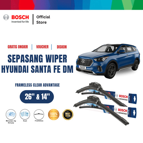 [EZR.2400497] Bosch Sepasang Wiper Mobil Santa Fe DM Frameless New Clear 26" & 14"