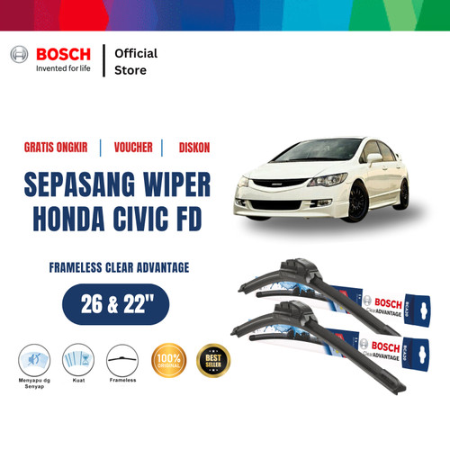 [EZR.2400524] Bosch Sepasang Wiper Frameless New Clear Advantage Civic FD 26" & 22"