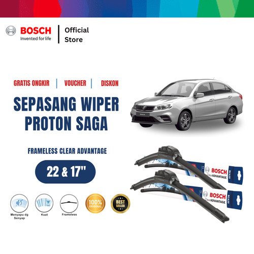 [EZR.2400525] Bosch Sepasang Wiper Mobil Proton Saga Frameless Advantage 22 & 17