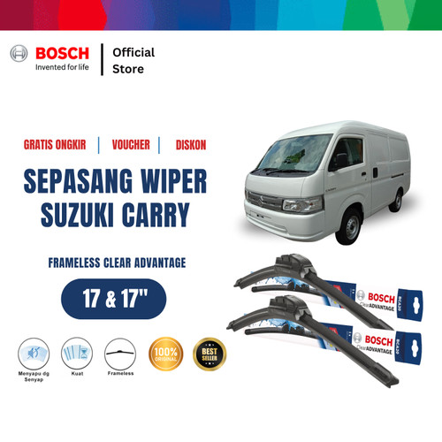 [EZR.2400527] Bosch Sepasang Wiper Mobil Suzuki Carry Frameless Clear Advantage 17 dan 17 Inci