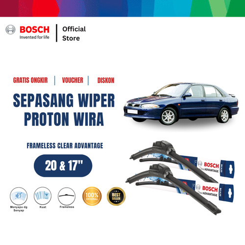 [EZR.2400528] Bosch Sepasang Wiper Proton Wira Frameless Clear Advantage 20 dan 17 Inci