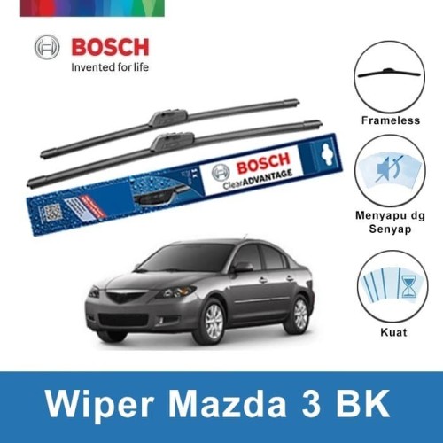 [EZR.2400543] Bosch Sepasang Wiper Frameless New Clear Advantage Mazda 3 BK 21 & 19