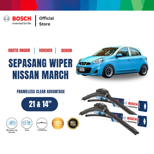 [EZR.2400555] Bosch Sepasang Wiper Mobil Nissan March Frameless New Clear 21" & 14"