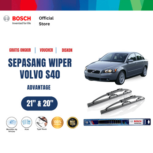 [EZR.2400559] Bosch Sepasang Wiper Kaca Mobil Volvo S40 2000-2003 Advantage 21 dan 20 Inci