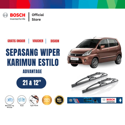 [EZR.2400584] Bosch Sepasang Wiper Kaca Mobil Suzuki Karimun Estilo Advantage 21 dan 12 Inci