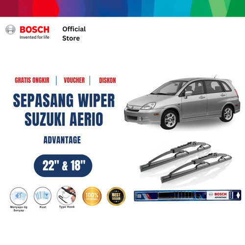 [EZR.2400595] Bosch Sepasang Wiper Mobil Suzuki Aerio (2001-2006) Advantage 22 dan 18 Inci