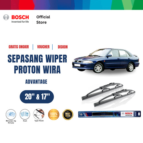 [EZR.2400603] Bosch Sepasang Wiper Kaca Mobil Proton Wira 2000 Advantage 20 dan 17 Inci