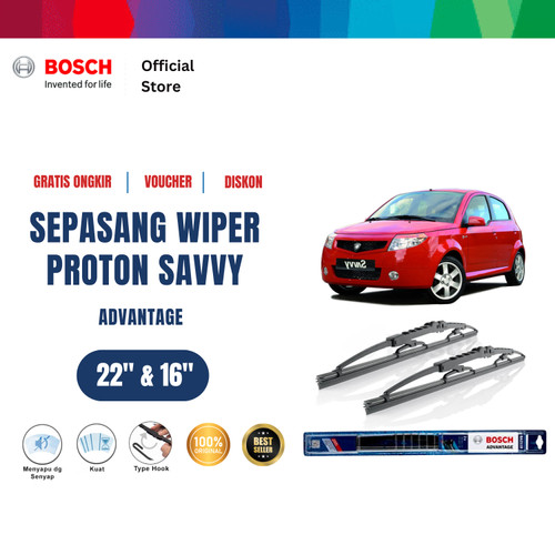 [EZR.2400605] Bosch Sepasang Wiper Kaca Mobil Proton Savvy 2005 Advantage 22 dan 16 Inci