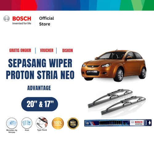 [EZR.2400606] Bosch Sepasang Wiper Kaca Mobil Proton Satria Neo 2006-2011 Inci 20 dan 17 Inci