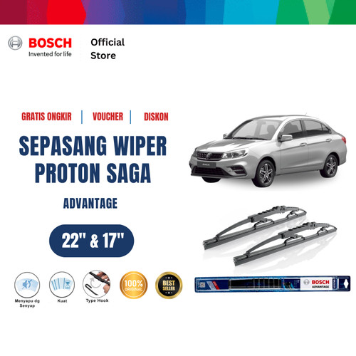[EZR.2400607] Bosch Sepasang Wiper Kaca Mobil Proton Saga 2008 Advantage 22 dan 17 Inci