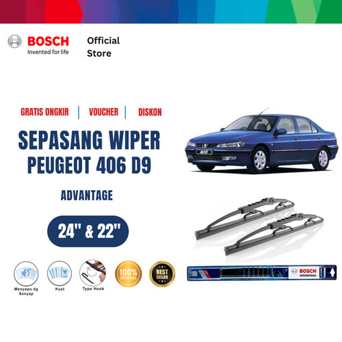 [EZR.2400610] Bosch Sepasang Wiper Kaca Mobil Peugeot 406 D9 2000-2004 Advantage 24 dan 22 Inci
