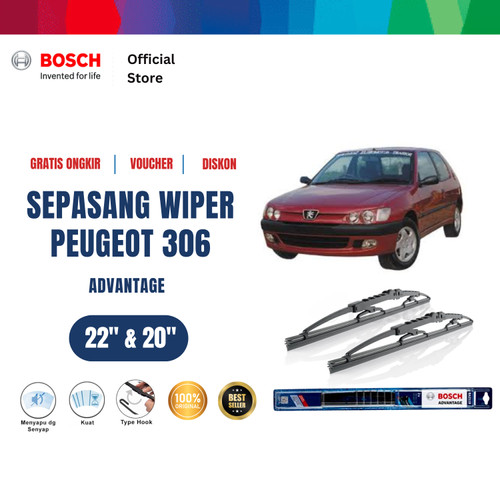 [EZR.2400611] Bosch Sepasang Wiper Mobil Peugeot 306 N5 1997-2003 Advantage 22 dan 20 Inci