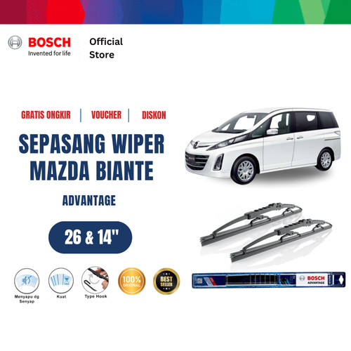 [EZR.2400618] Bosch Sepasang Wiper Mobil Mazda Biante 2008-2013 Advantage Size 26 dan 14 Inci - Warna