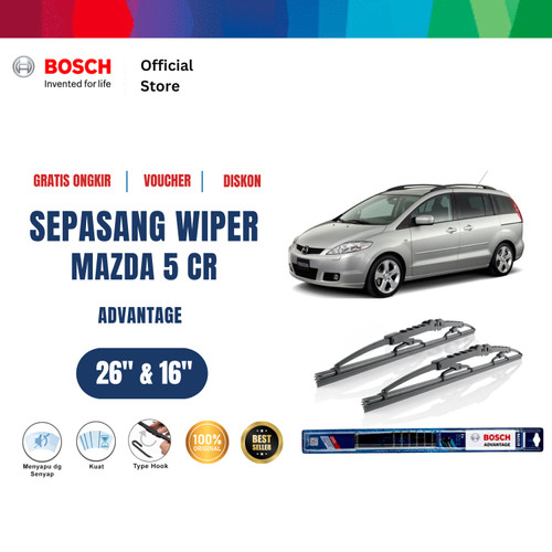 [EZR.2400620] Bosch Sepasang Wiper Kaca Mobil Mazda 5 CR 2005-2011 Advantage 26 dan 16 Inci