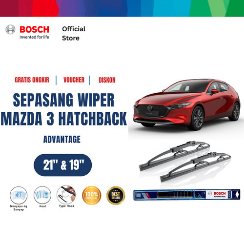 [EZR.2400621] Bosch Sepasang Wiper Kaca Mobil Mazda 3 Hatchback BK 2003-2008 21 dan 19 Inci