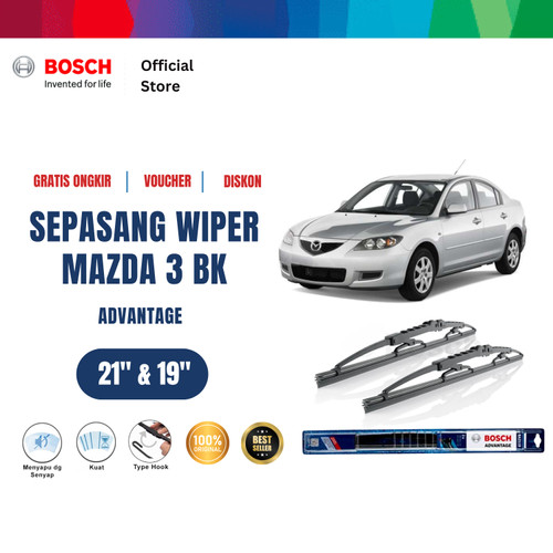[EZR.2400622] Bosch Sepasang Wiper Mobil Mazda 3 BK 2003-2008 Advantage 21 dan 19 Inci