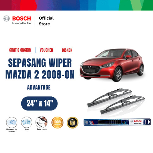 [EZR.2400625] Bosch Sepasang Wiper Kaca Mobil Mazda 2 (2008-on) Advantage 24 dan 14 Inci