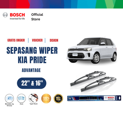 [EZR.2400634] Bosch Sepasang Wiper Kaca Mobil KIA Pride New 2005 Advantage 22 dan 16 Inci