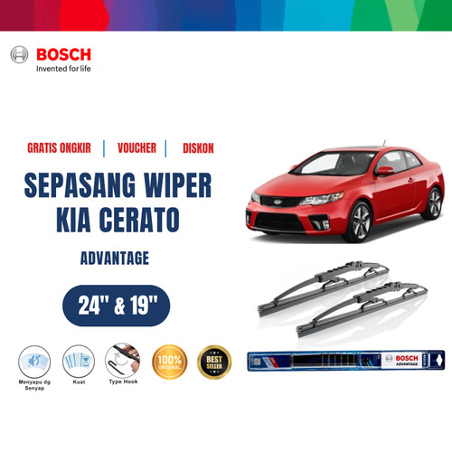 [EZR.2400636] Bosch Sepasang Wiper Kaca Mobil KIA Cerato TD Tahun 2010 Advantage Size 24 dan 19 Inci