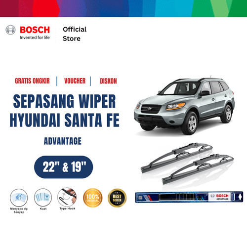 [EZR.2400649] Bosch Sepasang Wiper Mobil Hyundai Santa Fe 2000-on Advantage 22 dan 19 Inci